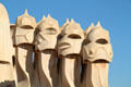 Chimneys like spacemen atop Casa Milà. Barcelona, Spain.