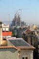 Sagrada Familia seen from roof of Casa Milà. Barcelona, Spain.