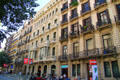 Streetscape of Carrer de Casp which contains Gaudí's Casa Calvet. Barcelona, Spain.