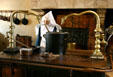 Swan neck faucets in kitchen of Hotel Dieu. Beaune, France.