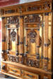 Carved cabinet with several woods in Haut Koenigsbourg. France.