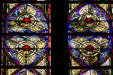 Medieval-style stained-glass windows of Cathedral. Metz, France.