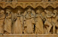 Weighing of souls at Last Judgment on tympanum of Cathedral. Metz, France.