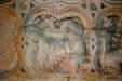 Detail of manger scene on altar carving in Fontenay Abbey church. Fontenay, France.