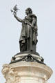 Bronze Marianne symbol of France atop monument by Léopold Morice to mark 90th anniversary of French Revolution at Place Republique. Paris, France