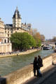 Tribunal Judiciaire tower on Quai des Orfèvres on Seine River. Paris, France