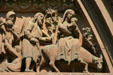 Detail of flight into Egypt of left door of Cathedral. Strasbourg, France.