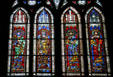 Stained glass portraits of kings in Cathedral. Strasbourg, France.