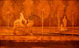 Marquetry panel of Lady of the Unicorn by Charles Spindler in Museum of Modern Art. Strasbourg, France.