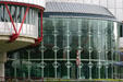 Glass walls of entry hall of European Court of Human Rights. Strasbourg, France