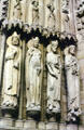Saints carvings on right portal of Notre Dame Cathedral. Paris, France.