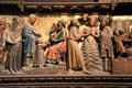 Baptism of Christ on carved stone chancel screen in Notre Dame Cathedral. Paris, France.