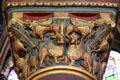 Restored gilded sphinxes on column capital at St-Germain-des-Prés. Paris, France.