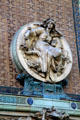 Detail of Art Nouveau roundel of female figure on Sevres Arch at St-Germain-des-Prés. Paris, France