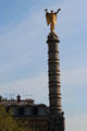 Bands around column of Fontaine du Palmier list Napoleon's victories: Danzig , Ulm , Marengo , Pyramids & Lodi at Place du Châtelet. Paris, France.