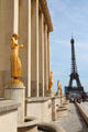 Line of Art Deco sculptures along esplanade of Palais de Chaillot. Paris, France