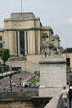 Greek warrior statue by François Devault on Pont d'Iéna with Palais de Chaillot beyond. Paris, France.
