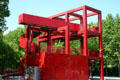 One of many red observation tower follies at Parc de la Villette. Paris, France.