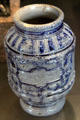 Salt glaze pharmacy pot by workshop of Jan Emens Raeren of southern Low Countries at Museum of Decorative Arts. Paris, France.