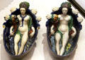 Pair of ceramic gondolas with Nymphs by workshop at Fontainebleau at Petit Palace Museum. Paris, France.