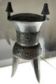 Chinese Shang Dynasty Jia bronze tripod vase for fermented drinks at Cernuschi Museum. Paris, France.