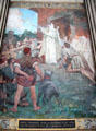 Detail of St Genevieve calming Parisians during pending attack of Attila the Hun in year 451 mural by Jules-Elie Delaunay at Pantheon. Paris, France