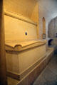 Tombs of physicists Marie Curie Skłodowska over tomb of Pierre Curie at Pantheon. Paris, France.