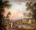 Charge by Prince Lambesc heading Royal German Regiment at Tuileries gardens on July 12, 1789 painting by Jean-Baptiste Lallemand at Carnavalet Museum. Paris, France.