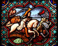 Stained glass window with detail of life of St. Louis in Notre Dame Cathedral. Senlis, France