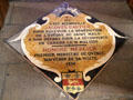 Plaque marking spot in St Malo Cathedral where Jacques Cartier knelt to receive Bishop's blessing prior to his 1535 voyage of discovery. St Malo, France.