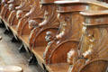 Carvings on choir chairs of abbey church of Saint-Étienne. Caen, France