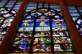 Crucifixion scene in stained-glass windows at St Joan of Arc Church. Rouen, France.