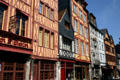 Colored half-timbered building streetscape. Rouen, France.