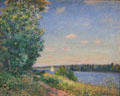Path along water at Sahurs, evening painting by Alfred Sisley at Rouen Museum of Fine Arts. Rouen, France.