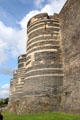 Rows of striped towers at Angers Chateau. Angers, France.