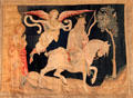 First seal: conqueror on the white horse from Apocalypse Tapestry at Angers Chateau. Angers, France.