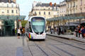 Street car running on Place de Ralliement. Angers, France.