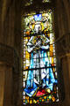 Stained glass window of life of St Louis in St Hubert's Chapel at Chateau Royal of Amboise. Amboise, France.
