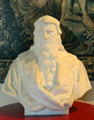 Marble bust of Leonardo da Vinci by Henri de Vauréal in Cupbearer's Room in Royal Lodge at Chateau Royal of Amboise. Amboise, France.
