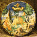 Jupiter, Junon & Io on Italian majolica platter by Francesco Durantino at Blois Chateau. Blois, France.