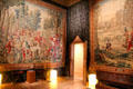 Tapestry lined room in royal apartment of François I at Chambord Chateau. Chambord, France.