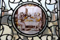 Painted window glass scene in Council Chamber at Chaumont-Sur-Loire. France.