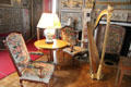 Harp by Erard in Grand Salon at Cheverny Chateau. Cheverny, France.