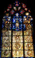 Modern stained glass honoring bishops of Orleans by Pierre Carron at Orleans Cathedral. France.