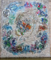 Mosaic depicting Prophet Elijah in his chariot of fire & 12 signs of the Zodiac over pond by Marc Chagall at Chagall Museum. Nice, France.