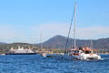 Harbor, mountains & yachts. St Tropez, France.
