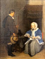 Woman reading a letter before a messenger painting by Gerard Terborch the Younger at Beaux-Arts Museum. Lyon, France.