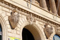 Sculpted symbols of navigation on facade of Palais de la Bourse. Marseille, France.