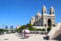 Marseille Cathedral looking north to new highrises. Marseille, France.