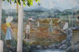 Mural of sugar cane cutters in garden of Anchorage hotel. Pointe-à-Pitre, Guadeloupe.